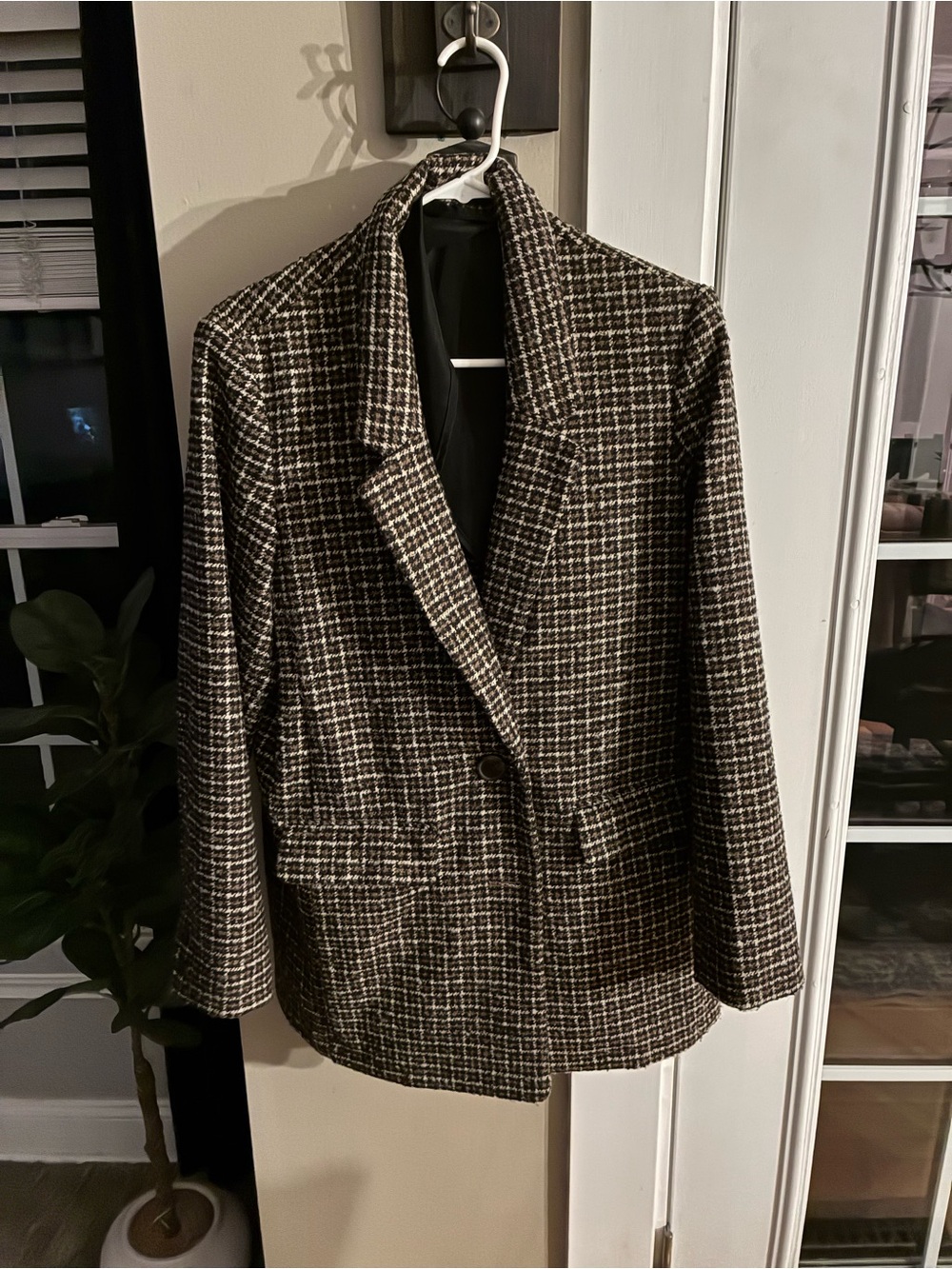 Old Navy Black and White Check Tweed Blazer